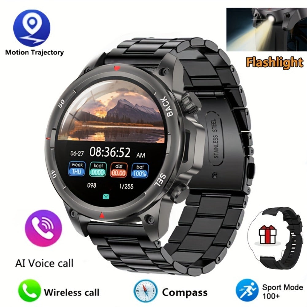 Smartwatch GPS NFC for Men – AI Voice Calling, 360×360 HD Screen, Built-in Compass, Motion Trajectory, Heart Rate Sleep Fitness