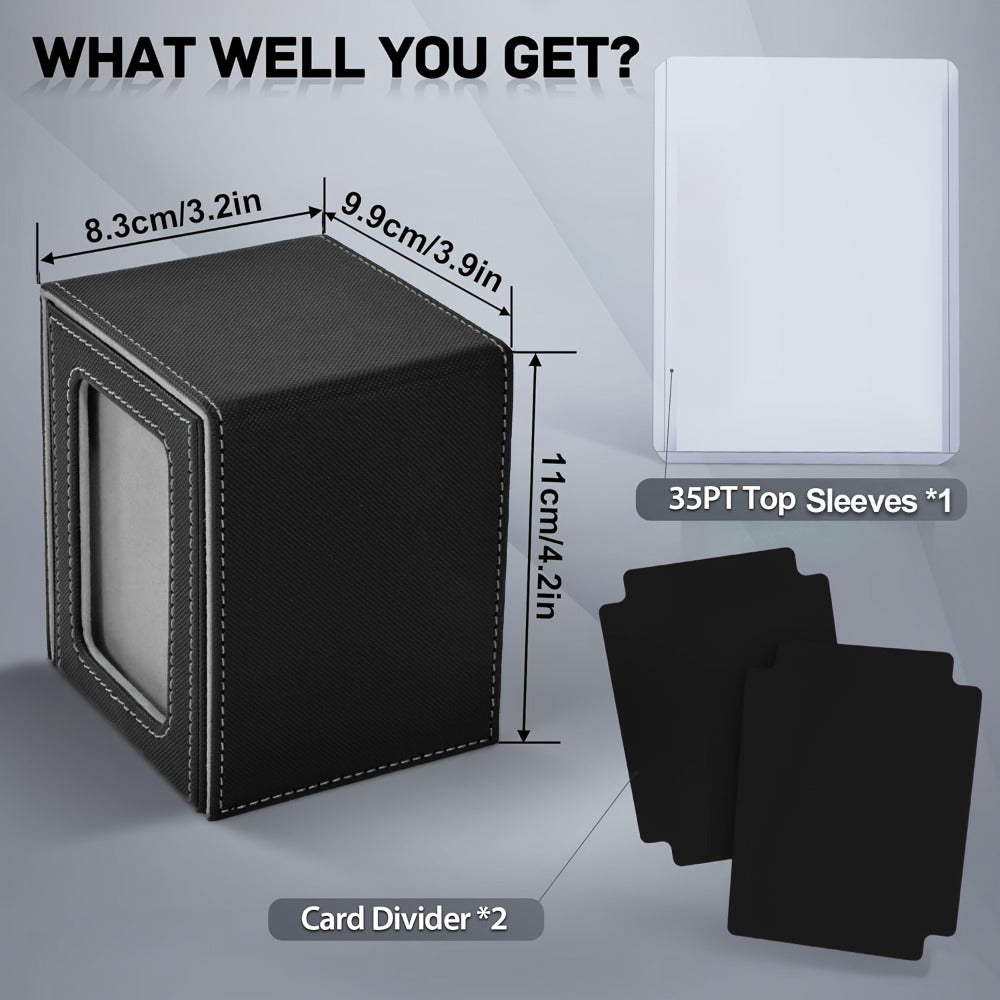 Windowed Trading Card Deck Box with Two Dividers and Five Black Accent Color Options for Organized Storage