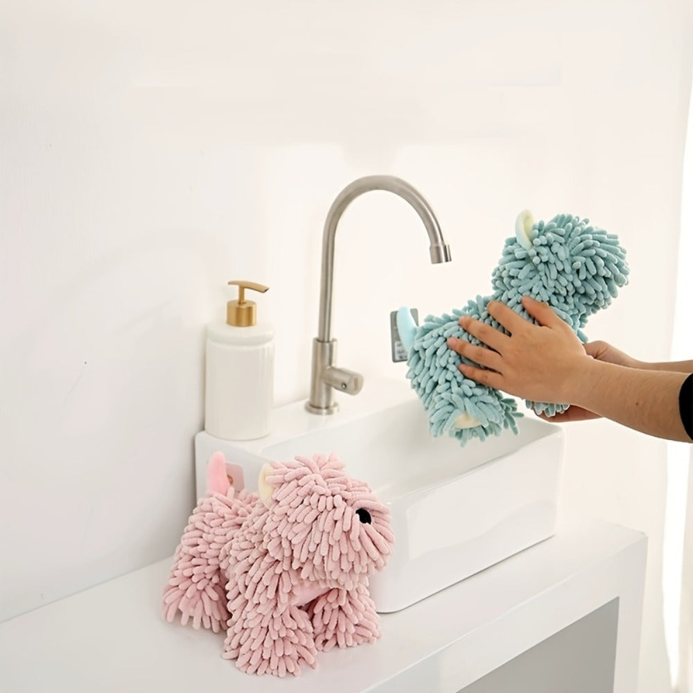 Cute Puppy Hand Towel Wall-Hanging Kitchen Bathroom Towel – Soft Absorbent Cartoon Dog Decorative Cloth 150g/㎡