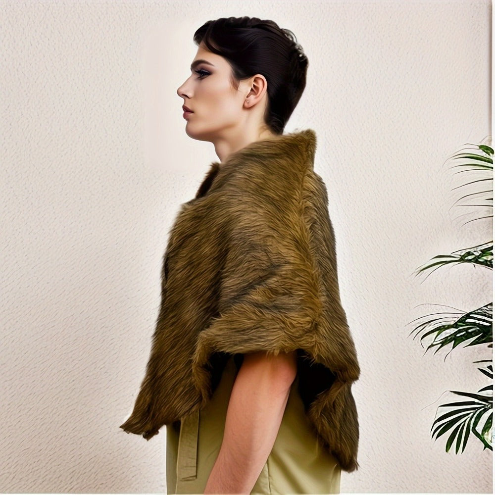 Viking Wolf Fur Cloak & Medieval Mantle with Crossed Chest Straps – Faux Fur Shoulder Wrap for Men & Women