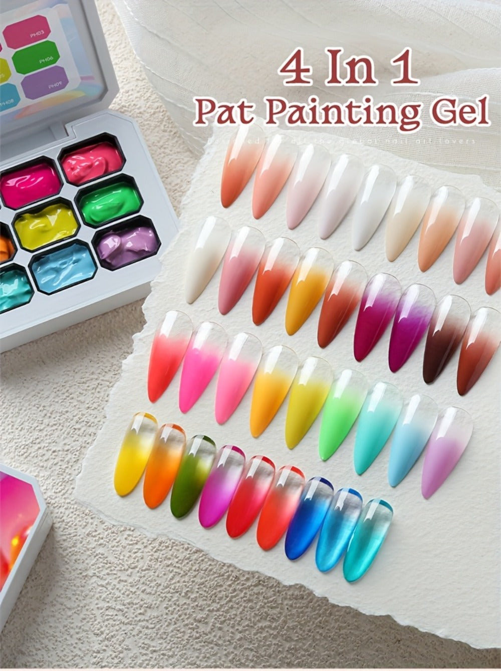 Gel Nail Polish 4-in-1 Nine-Color Palette for Ombre, Stamping, Painting and Powder Nail Art