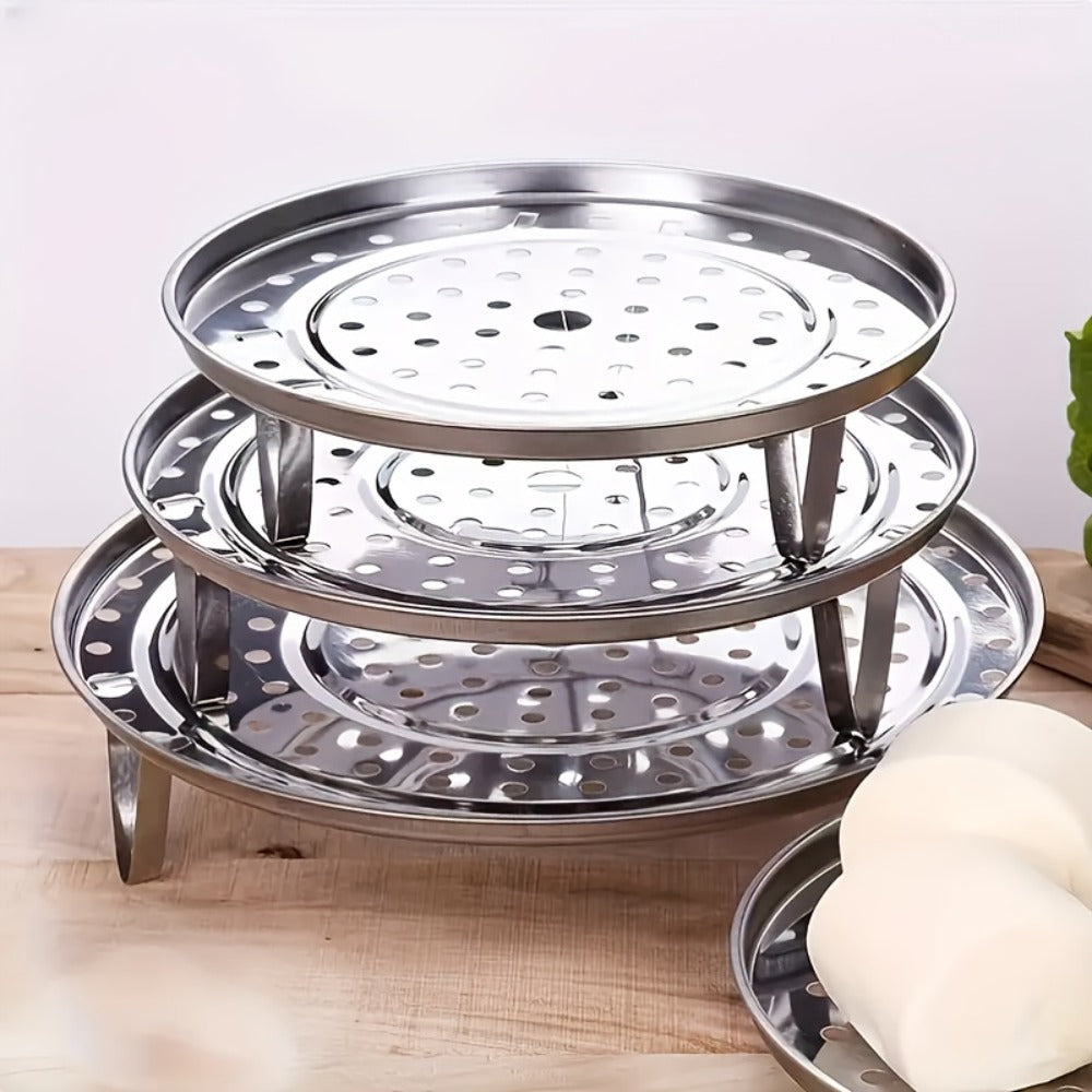 Stainless Steel Steamer Rack Set 3-Piece Multi-Layer Round Steamer Insert with Can Holder, Fits Most Pots for Home Kitchen