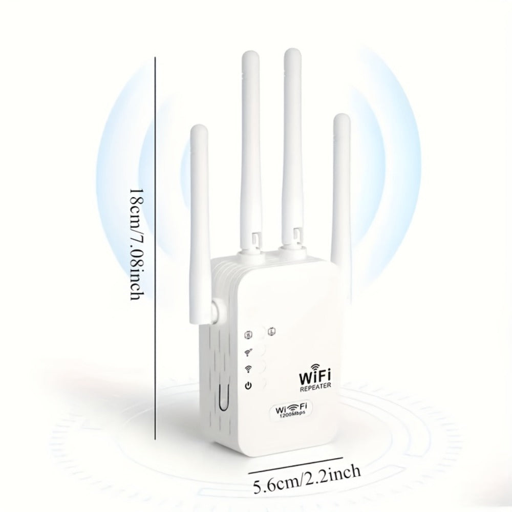WiFi Extender 1300Mbps Dual Band AP & Relay Mode - 4 Powerful Antennas Full House Coverage, Ethernet Port