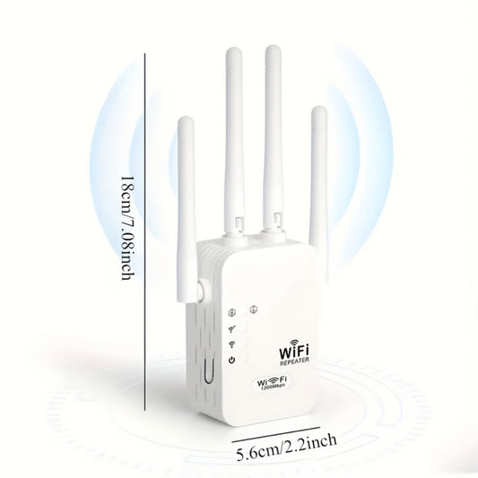 WiFi Extender 1300Mbps Dual Band AP & Relay Mode - 4 Powerful Antennas Full House Coverage, Ethernet Port