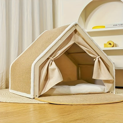 Cat House Semi-Enclosed Shell Design with Sisal Scratching Pad Tent Hideout for Small Medium Cats Indoor Living Room Bedroom Study XL