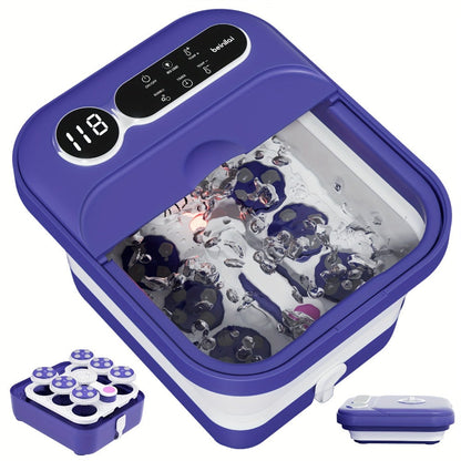 Foot Spa Massager Collapsible with Heater & Temperature Control – Foot Bath with Bubbles, 6 Massage Rollers, Vibration