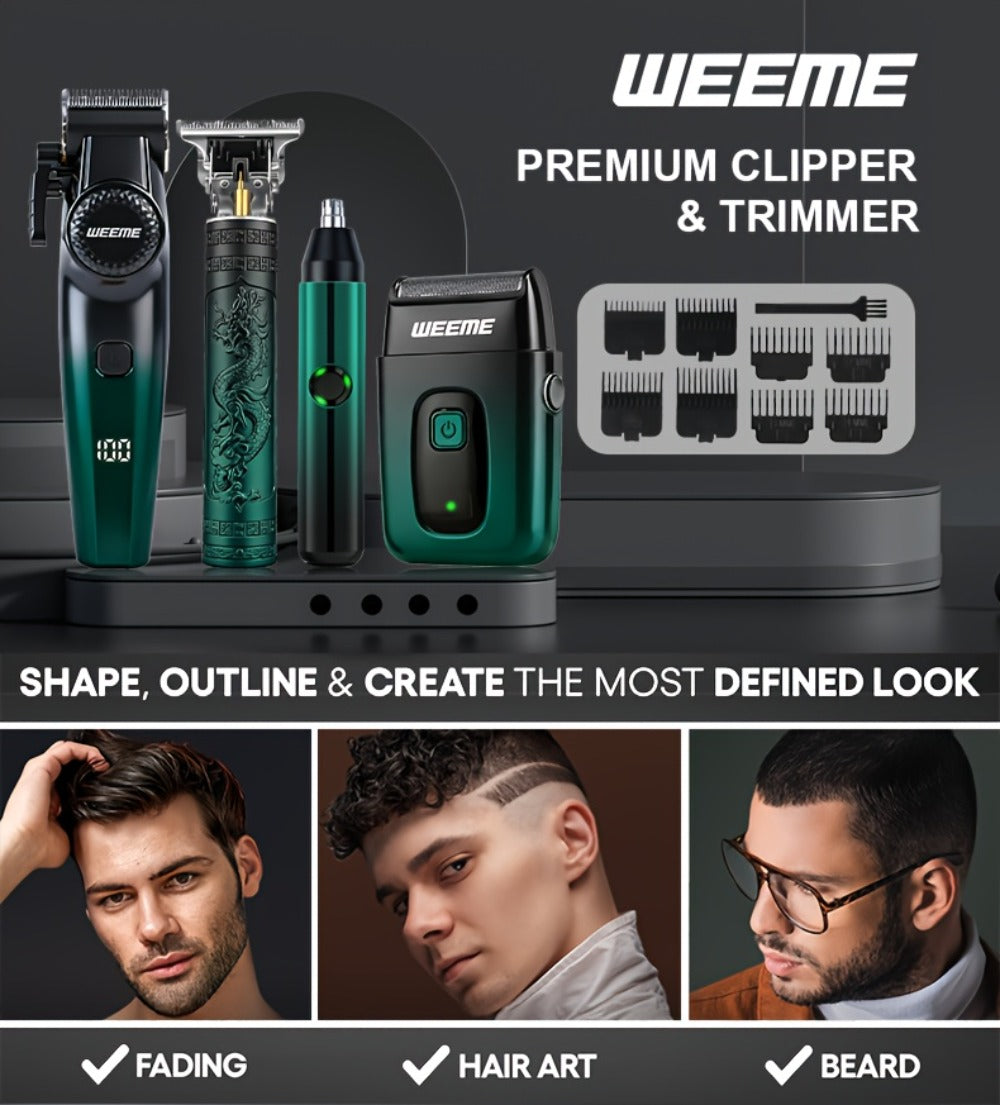 Men's Electric Grooming Kit 4-in-1 – Hair Clipper, Beard Trimmer, Electric Shaver & Nose Hair Trimmer Set, Gradient Design