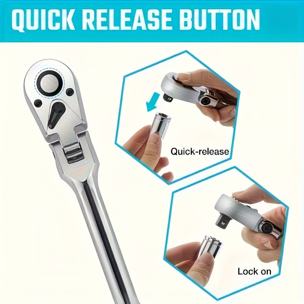 Three- or Six-Piece Flex-Head Ratchet Handle Set with 1/4, 3/8 and 1/2-Inch Drives and Extensions