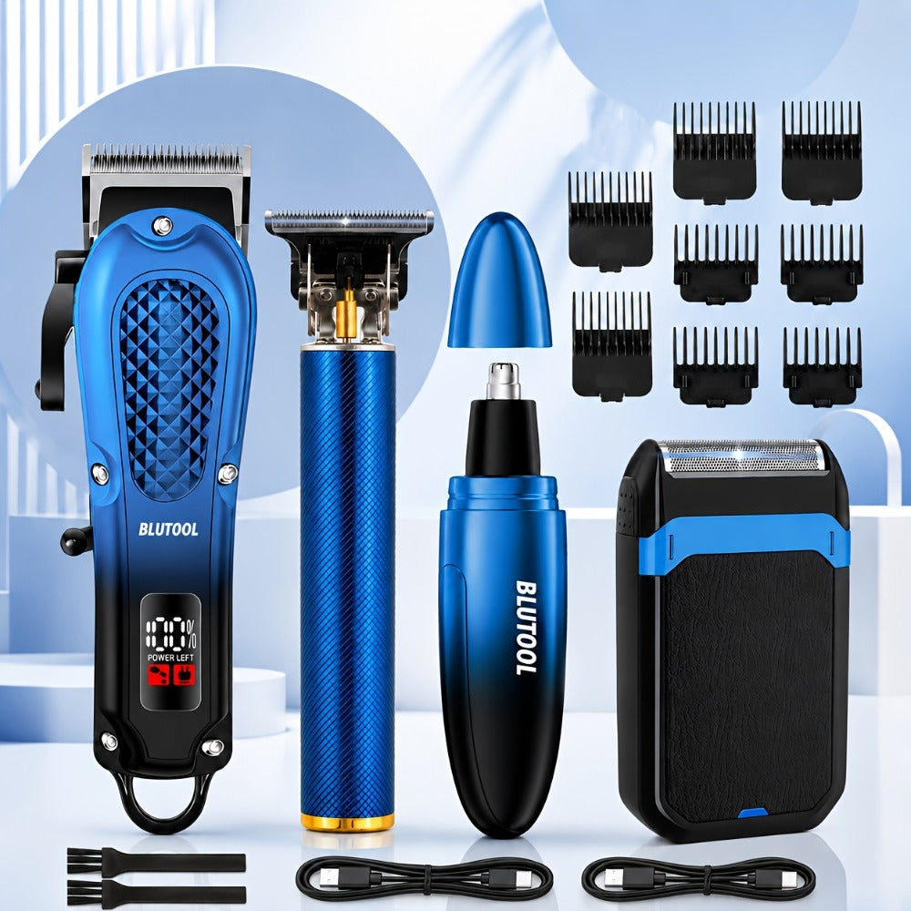 Electric Grooming Kit for Men with LCD Display – Cordless Rechargeable Hair Clipper & Trimmer Set, Home Travel & Car Use