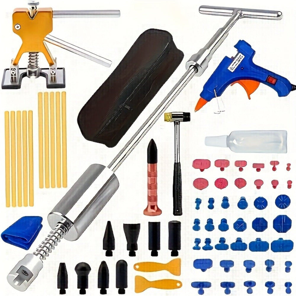 68-Piece Paintless Dent Repair Kit – PDR Tool Set with T-Bar, Bridge Puller, Golden Crane, Hot Glue Tabs & Adhesive Strip Removal Tool