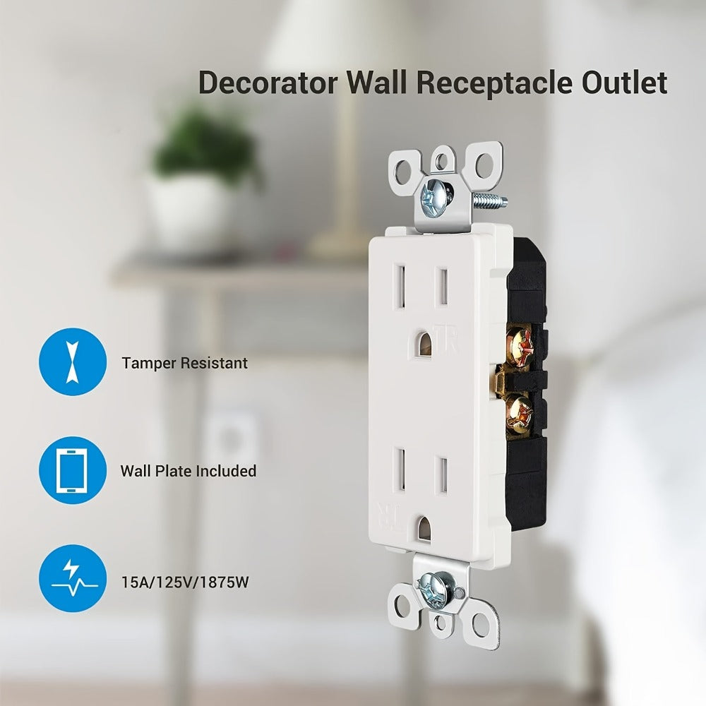 15 Amp Tamper Resistant Wall Outlet 20 Pack with Decorator Wall Plates Included Standard for Home Cooking, Dining and Outdoor Meals