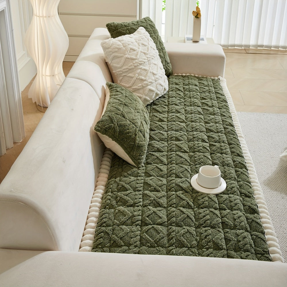 Sofa Cover Bohemian Quilted Shu Velveteen Panels with Ruffles and Design in Five Colors with Model-Specific Size and Color Options