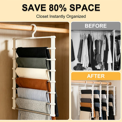 Pants Hangers Foldable Multi-Layer Stainless Steel | Non-Slip Space Saving Closet Organizer for Jeans Leggings Scarves Trousers | 4 or 8