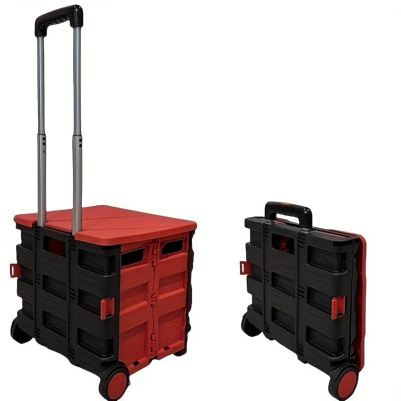 Collapsible Rolling Cart with Wheels – 80 Lbs Heavy Duty Foldable Crate on Wheels for Teachers, Shopping & Storage, Lid Doubles as Seat