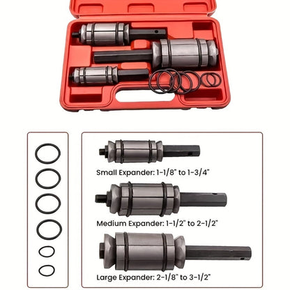 Pipe Expander Spreader Tool Set 3-Piece with 12 O-Rings – 1-1/8" to 3-1/2" Exhaust Muffler Silencer Repair Drop Forged Heat-Treated Steel