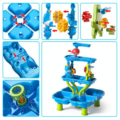 Water Play Table for Kids Double-Sided Waterfall & Beach Sand Zone, Outdoor Sensory Activity Toy for Toddlers Ages 3+