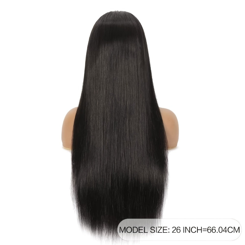 Synthetic Wig 26-Inch Black Straight Style with Full Bangs, Fiber and Machine Cap with Item-Specific Color, Length, Texture and Cap Choices