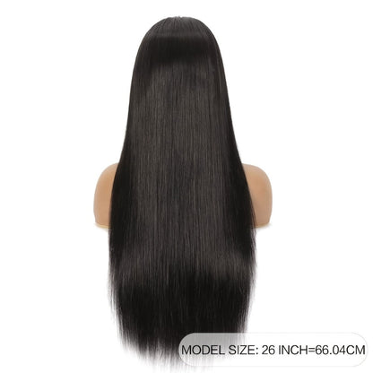 Synthetic Wig 26-Inch Black Straight Style with Full Bangs, Fiber and Machine Cap with Item-Specific Color, Length, Texture and Cap Choices