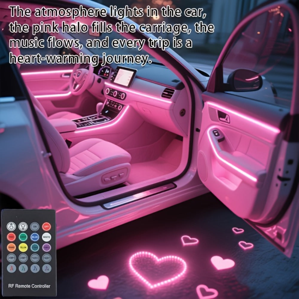 Car Interior Ambient Light Strip with 3 m / 118-Inch Label, Seven Pictured Colors, App Control and USB Plug