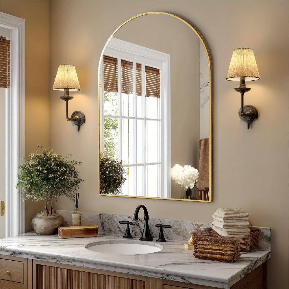 Arched Rectangle Metal Wall Mirror in Black or Gold with Seven Size Options up to 31 x 32 Inches
