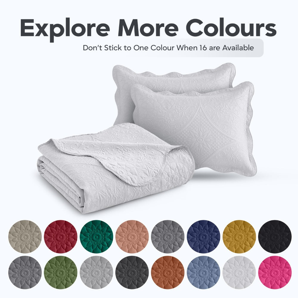 Floral-Pattern Three-Piece Bedspread Set in 16 Colors with Twin, Queen, King and California King Sizes
