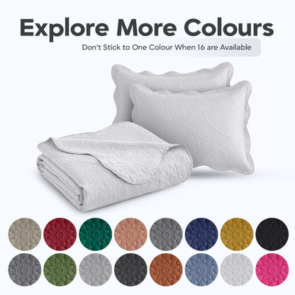 Floral-Pattern Three-Piece Bedspread Set in 16 Colors with Twin, Queen, King and California King Sizes