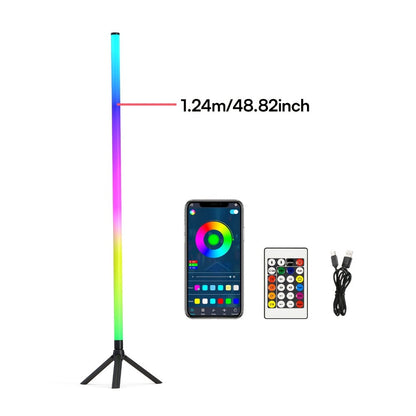 RGB Tube Floor Lamp 360° with Stand – App & 24-Key Remote Music Sync 16 Million Colors Dimmable Timer Mood Light for Bedroom Gaming Room DJ