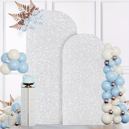 Glitter Sequin Arch Cover 2 Set 6Ft & 7.2Ft Metallic Spandex Payette Panel Wedding Arch Backdrop Cover for Wedding Ceremony, Birthday Party