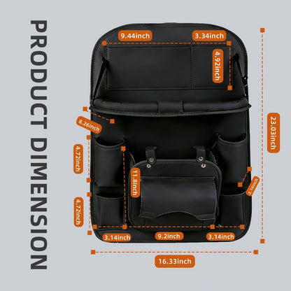 One-Piece Seatback Car Organizer with Fold-Down Tray, Cup Recesses, Mesh Pockets and Four Colors
