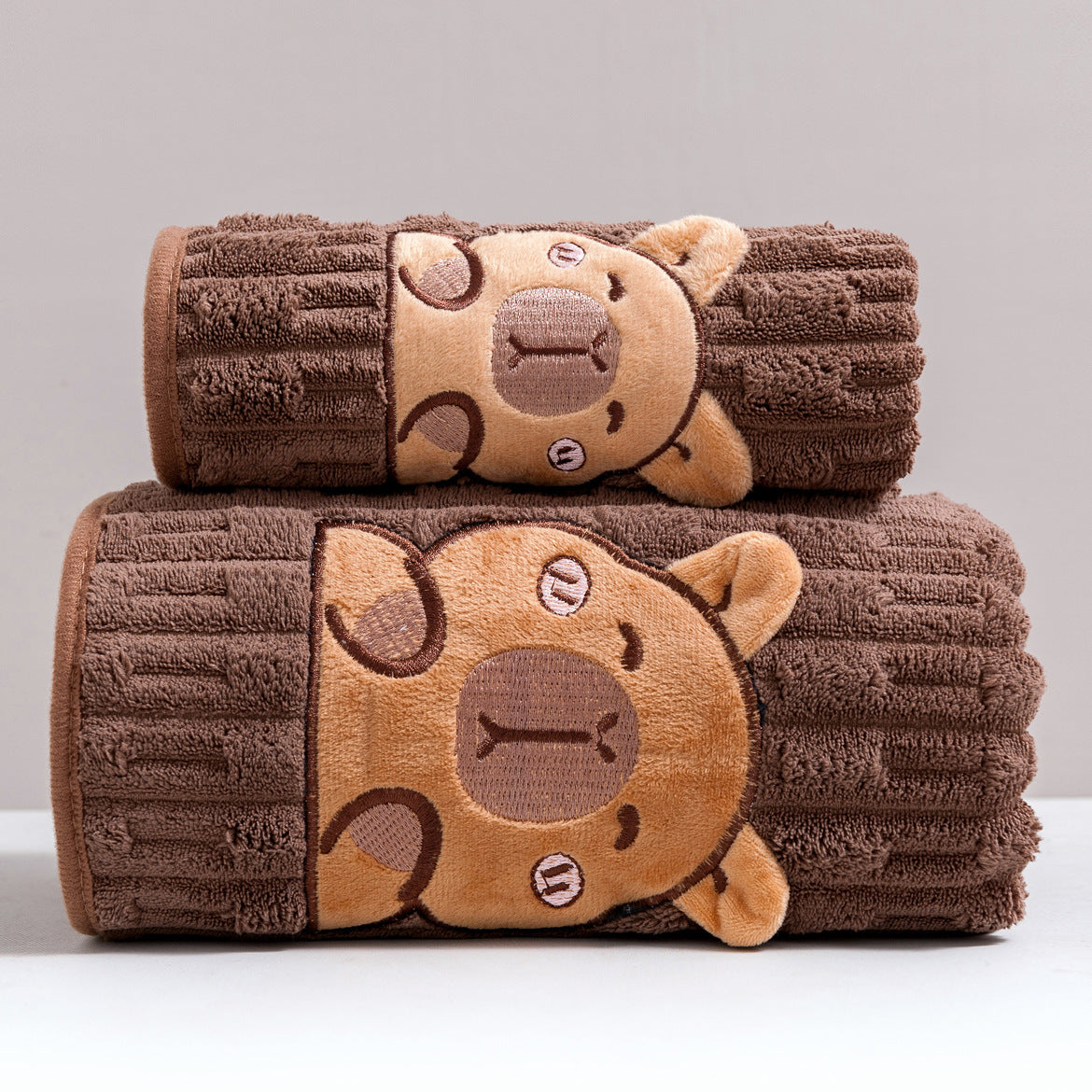 Towel Set 2 Piece Capybara Coral Fleece Face Towel and Bath Sheet in Four Printed Styles for Home and Guest Use