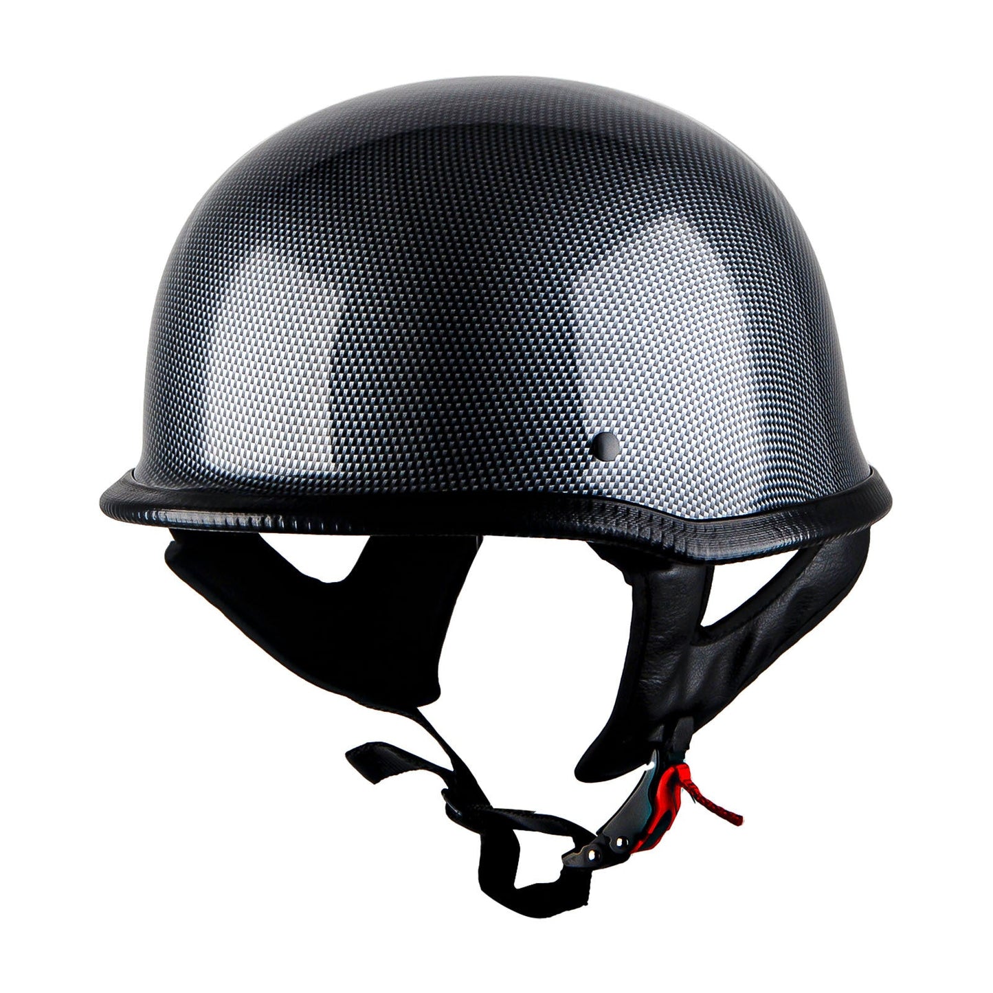 German Style Motorcycle Half Face Helmet – Novelty Skull & Carbon Fiber Design, UV Glossy Finish, Removable Washable Padding