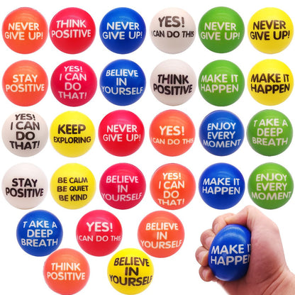 Inspirational Sponge Stress Balls 30 Pack 6.3cm, Motivational Slogan Hand Fitness Relaxation Balls for Classroom Rewards