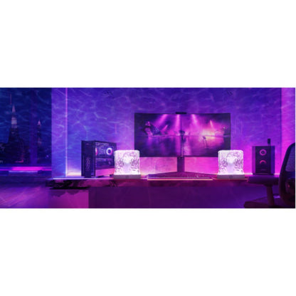Compact Cube Projection Night Light with Textured Top, Touch Button, Remote and USB Charging