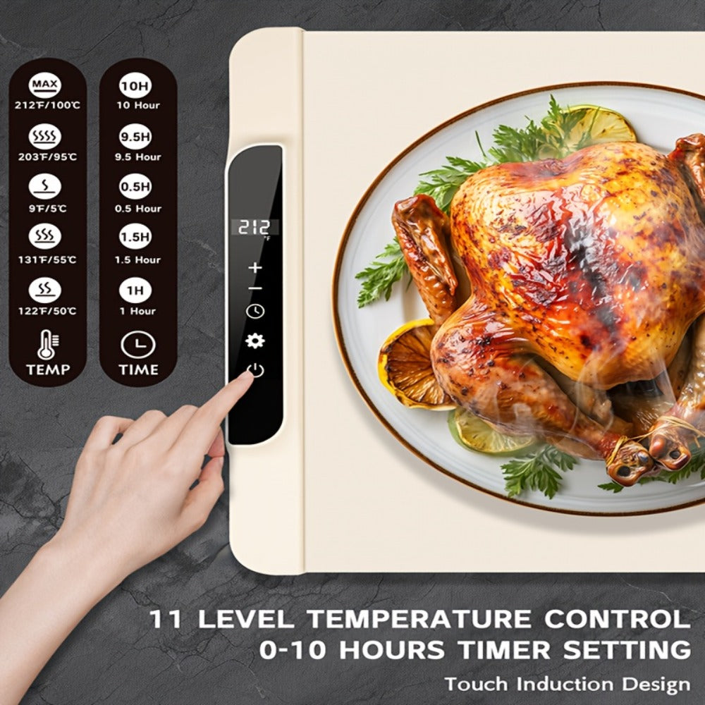 Electric Food Warming Pad Silicone 3 Temperature Levels Timer Foldable Full Surface Rapid for Home Cooking, Dining and Outdoor Meals