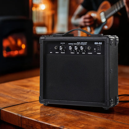 20W Electric Bass Guitar Amplifier with 6.5-Inch Speaker, Volume Treble Bass Middle Controls, Headphone Output Jack