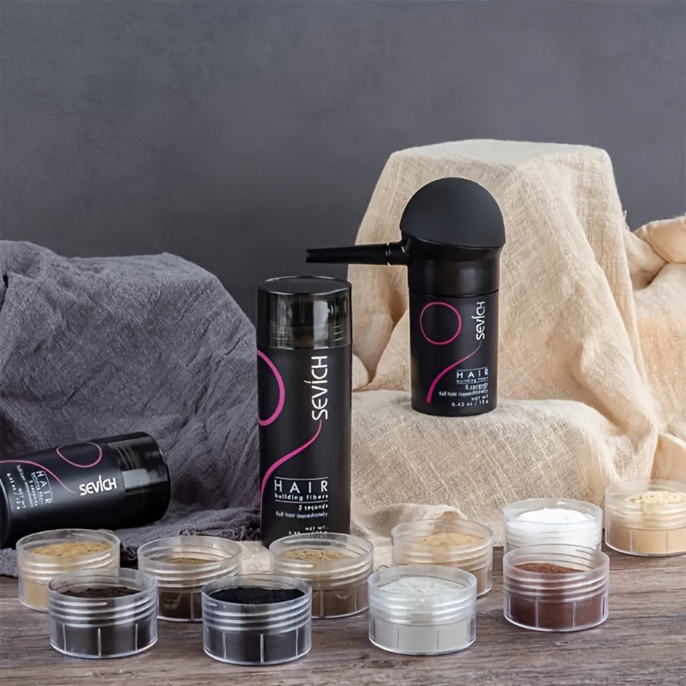 Hair Thickening Fibers Set 2-in-1 with Applicator Spray - Instant Volume & Fuller Look for Thinning Hair