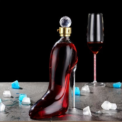 High Heel Shoe Decanter Crystal Glass with Stopper 26oz, Handmade Transparent Wine Decanter for Kitchen Dining Decor