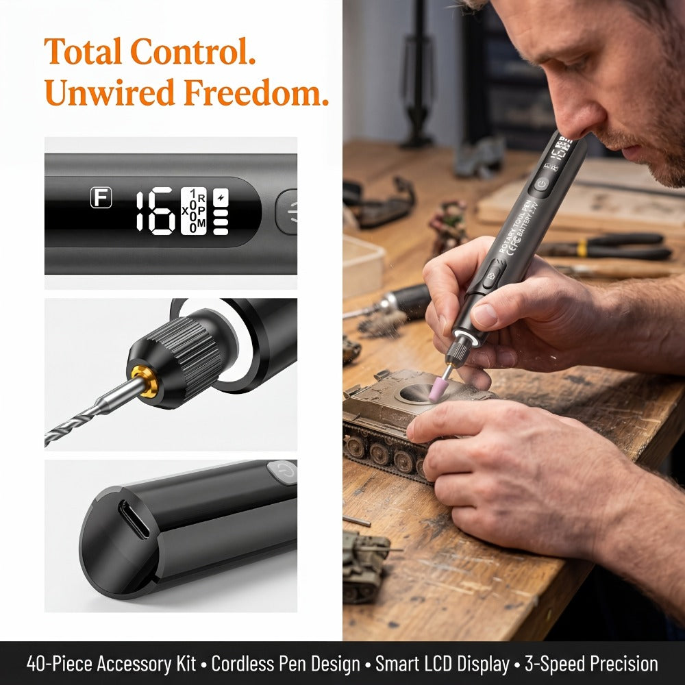 Rotary Tool Kit Cordless 40-in-1 6-Speed 16000RPM Electric Handheld Grinder with LCD Display for Entryways, Bedrooms and Living Spaces