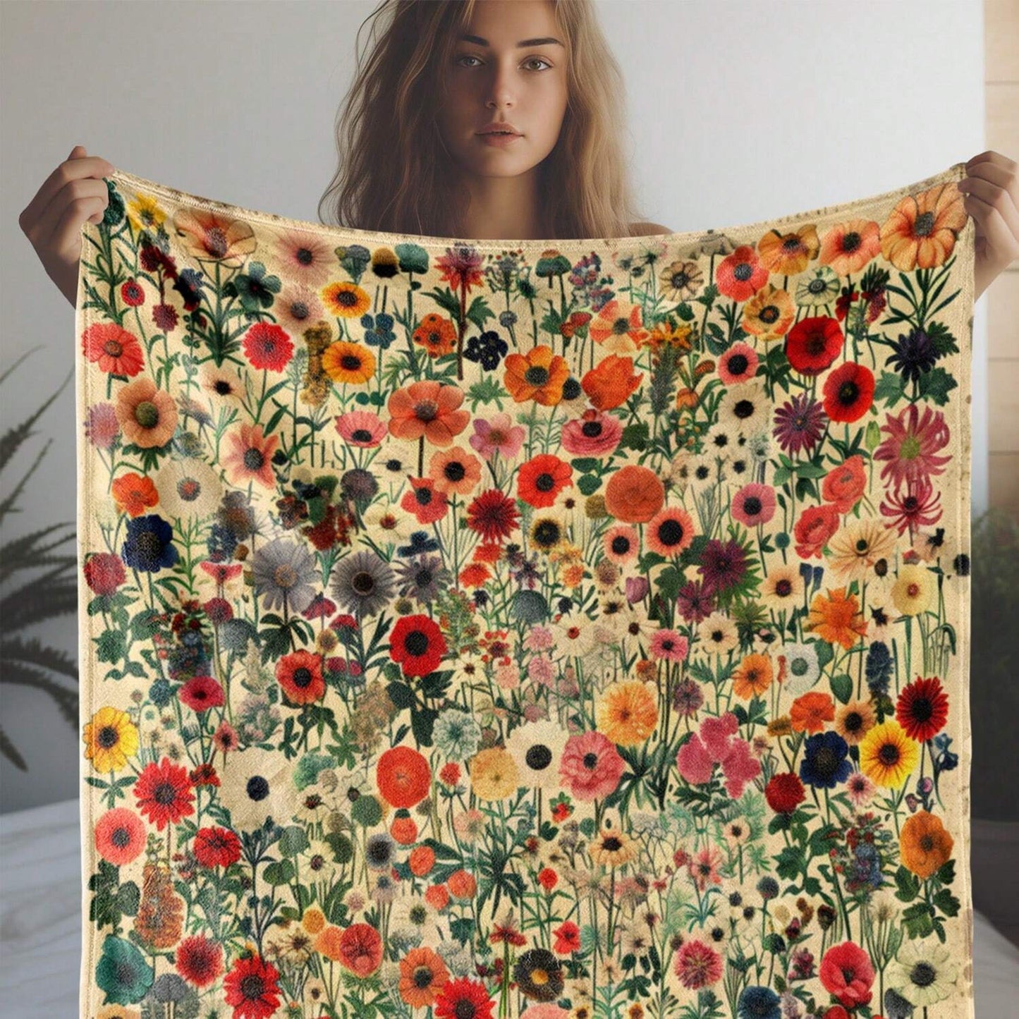 Vintage Floral Flannel Throw Blanket 200-250GSM Washable