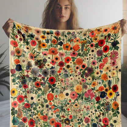 Vintage Floral Flannel Throw Blanket 200-250GSM Washable