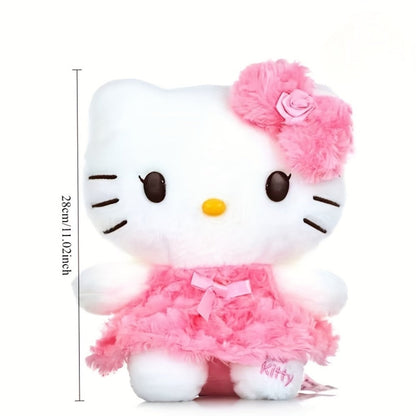Plush Toy Bow-Wearing Cat Doll in 10-Inch Pink Rose Dress with Soft Fabric and One-Piece Option