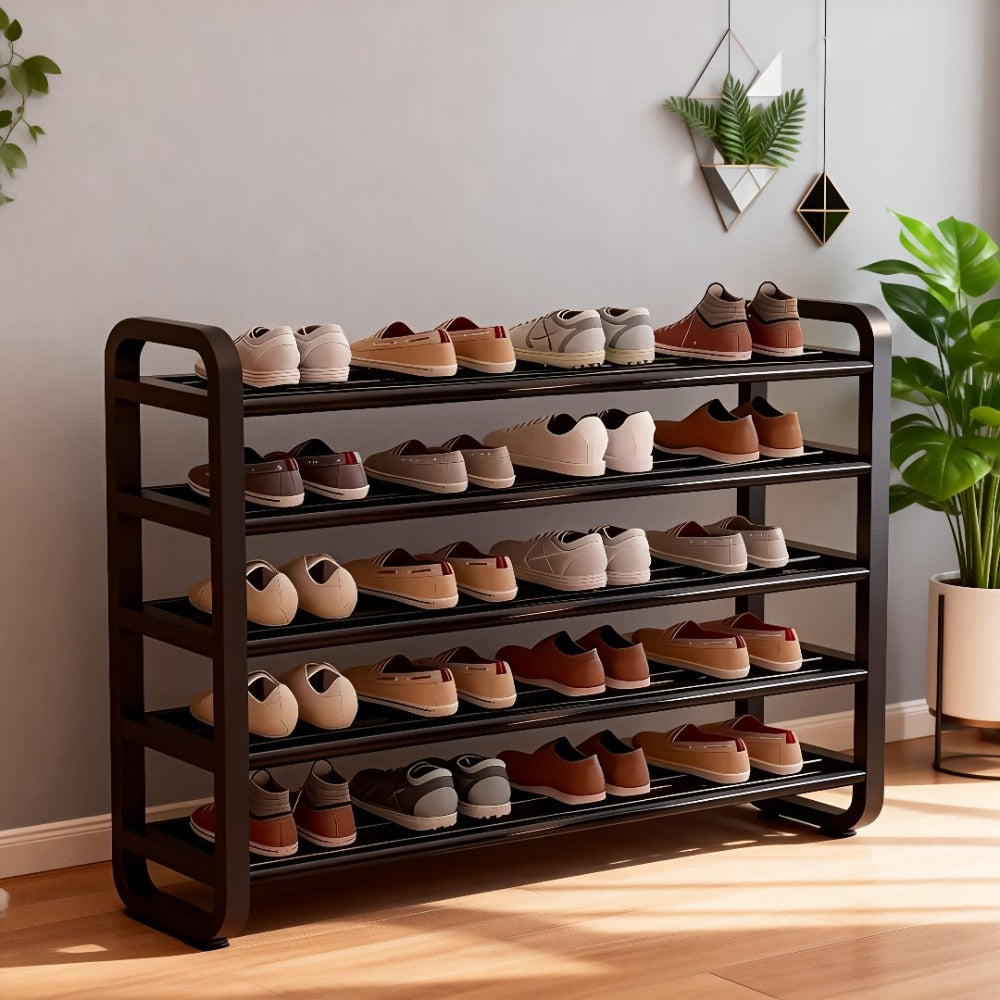 Shoe Rack 5-Tier Narrow Floor Organizer for Up to 18 Pairs in Black or White Tool-Free Options