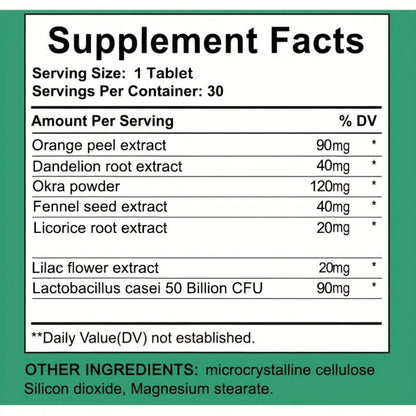 Gut Health Supplement Tablets with Licorice Root & Dandelion Root, High Fiber Herbal Formula for Digestive Wellness