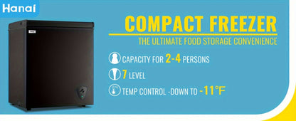 Chest Freezer, Compact Mini Deep Freezer with 7-Level Temperature Control (-11.2°F to 50°F), Low Noise R600a Compressor