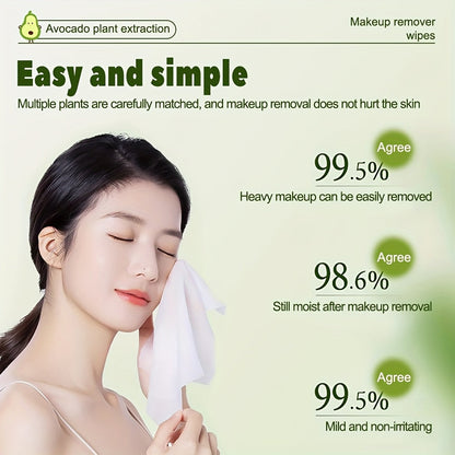 Makeup Remover Wipes Avocado Squalane Deep Cleansing Disposable Face Wipes 80 Sheets Pack for Bath Time, Home Spa and Personal Care