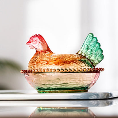 Chicken Shaped Glass Storage Jar with Lid Decorative Pearl Hen Candy Jar Reusable Desktop for Home Cooking, Dining and Outdoor Meals