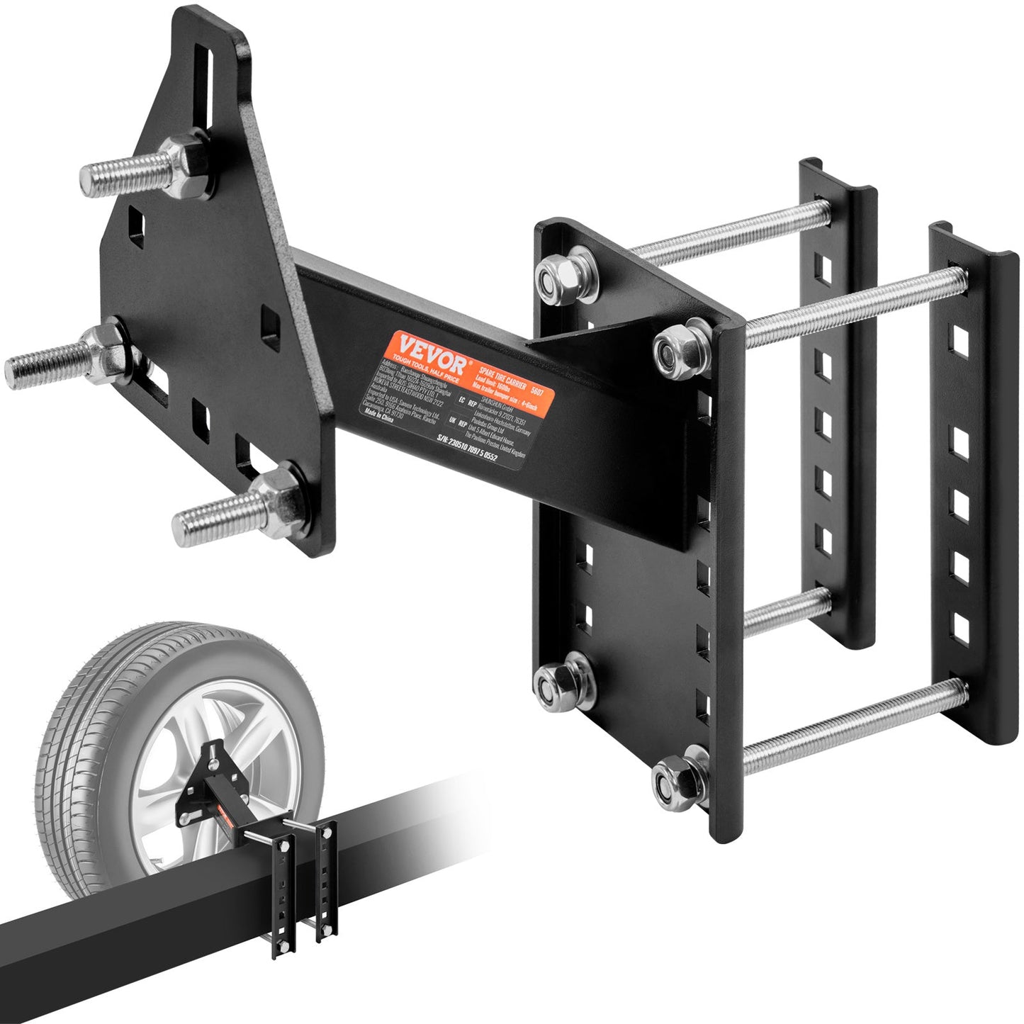 Trailer Spare Tire Carrier Mount 160 LBS – Steel Universal Spare Tire Holder for Utility Marine Trailer, Fits 4 5 6 8 Lug Wheels