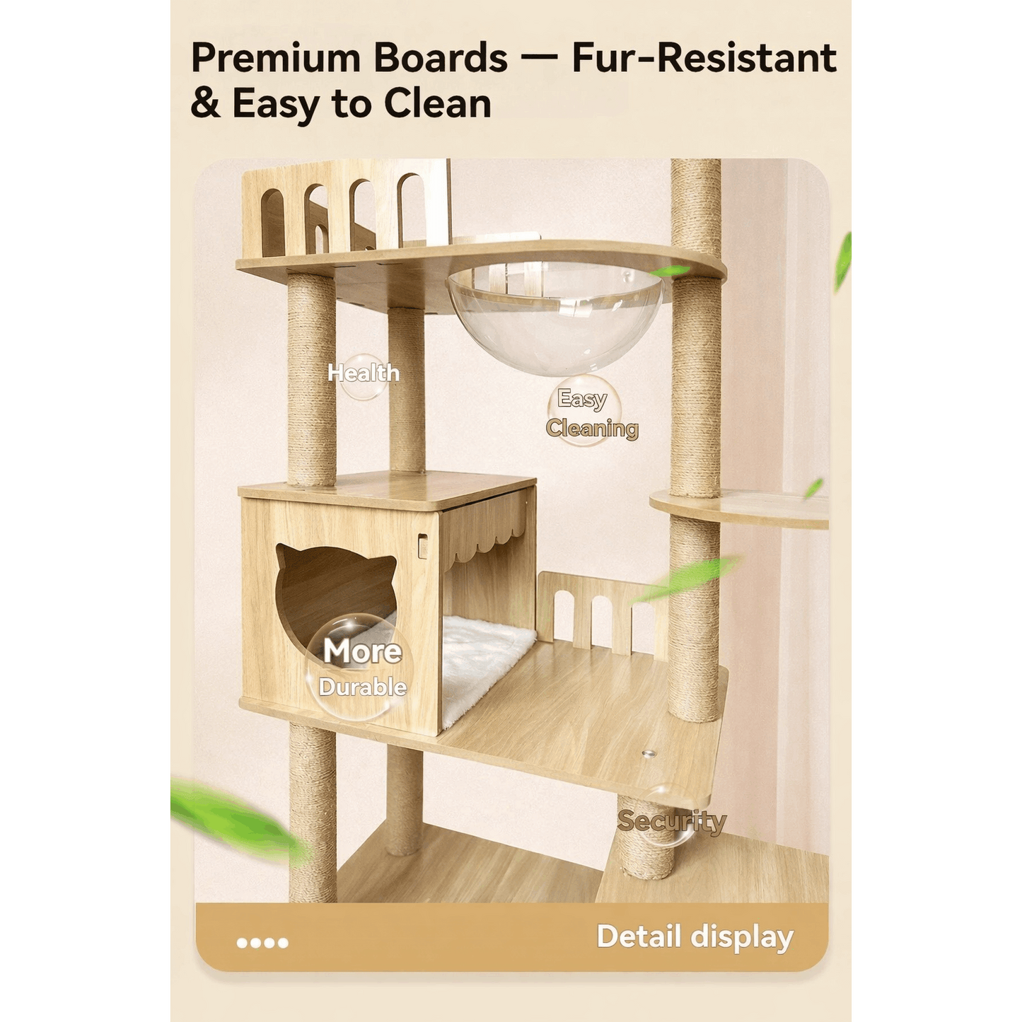 54-Inch Wood-Look Cat Tree with Clear Space Capsule, Enclosed House, Platforms and Step Ladder