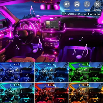 Three-Meter Fiber-Optic Car Interior Ambient Light Strip with App, Remote and Music-Sync Controls