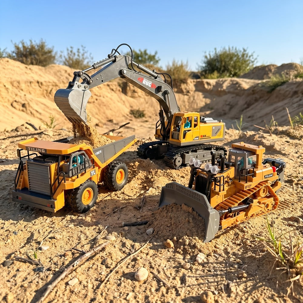 RC Bulldozer 1:24 Scale Alloy with 680° Rotation & Working Arm, 2.4GHz Remote Control Construction Vehicle for Kids